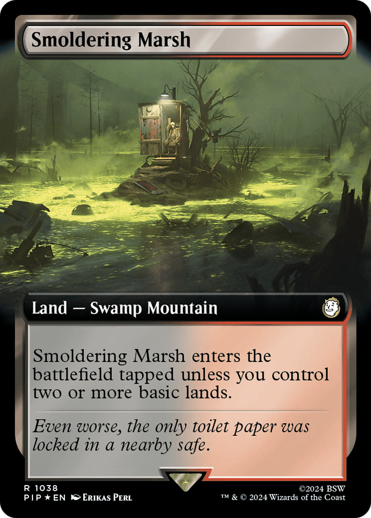 Smoldering Marsh (Extended Art) (Surge Foil) [Fallout] | GrognardGamesBatavia