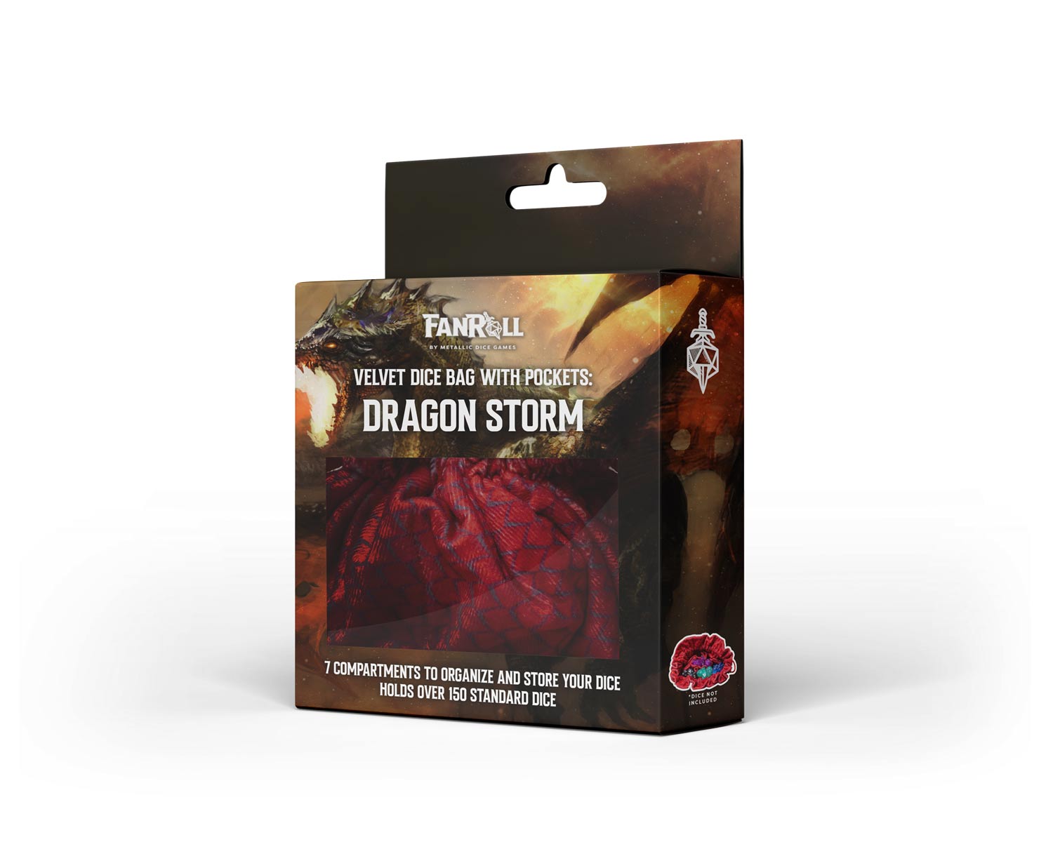 Fanroll Velvet Compartment Dice Bag: Dragon Storm (Red) | GrognardGamesBatavia