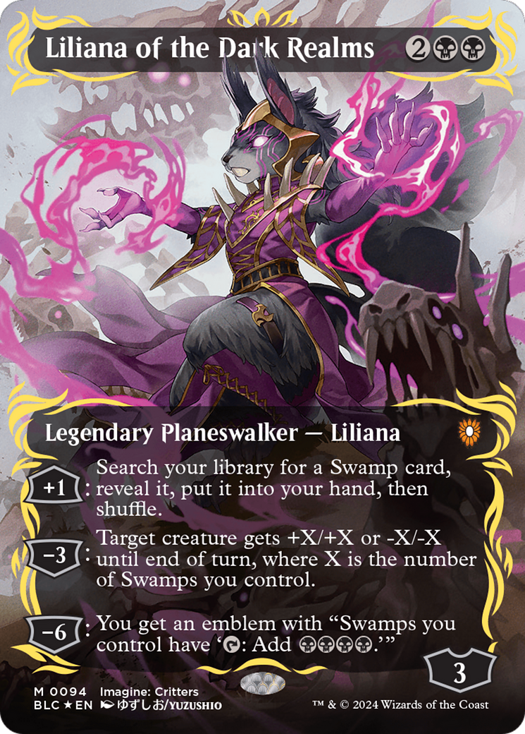 Liliana of the Dark Realms (Borderless) (Raised Foil) [Bloomburrow Commander] | GrognardGamesBatavia