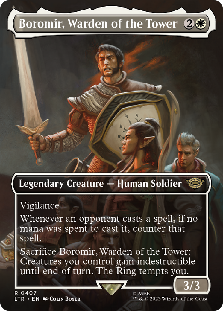 Boromir, Warden of the Tower (Borderless Alternate Art) [The Lord of the Rings: Tales of Middle-Earth] | GrognardGamesBatavia