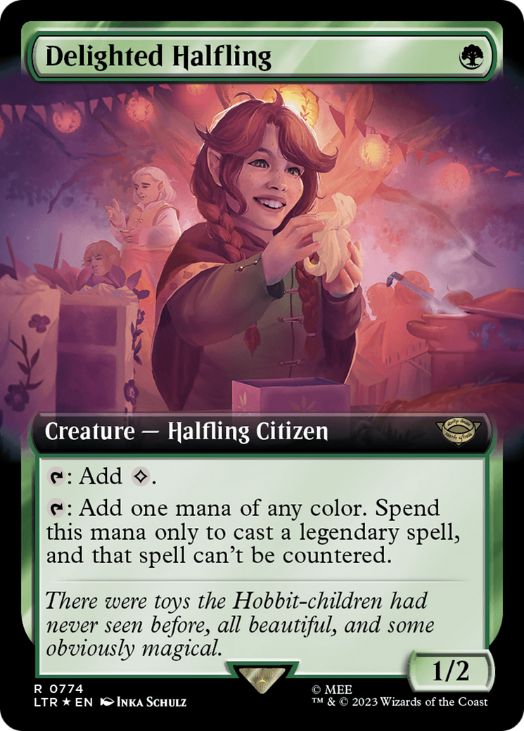 Delighted Halfling (Extended Art) (Surge Foil) [The Lord of the Rings: Tales of Middle-Earth] | GrognardGamesBatavia