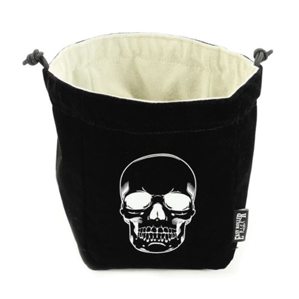 Easy Roller Dice - Reversible Microfiber Self-Standing Large Dice Bag - Black and White Skull | GrognardGamesBatavia