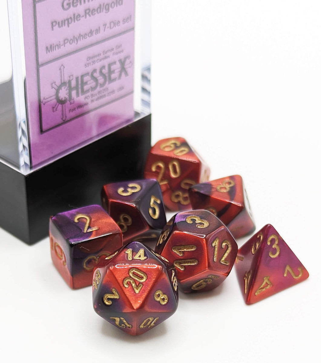 CHX20626 Mini Dice Gemini Purple-Red/Gold | GrognardGamesBatavia