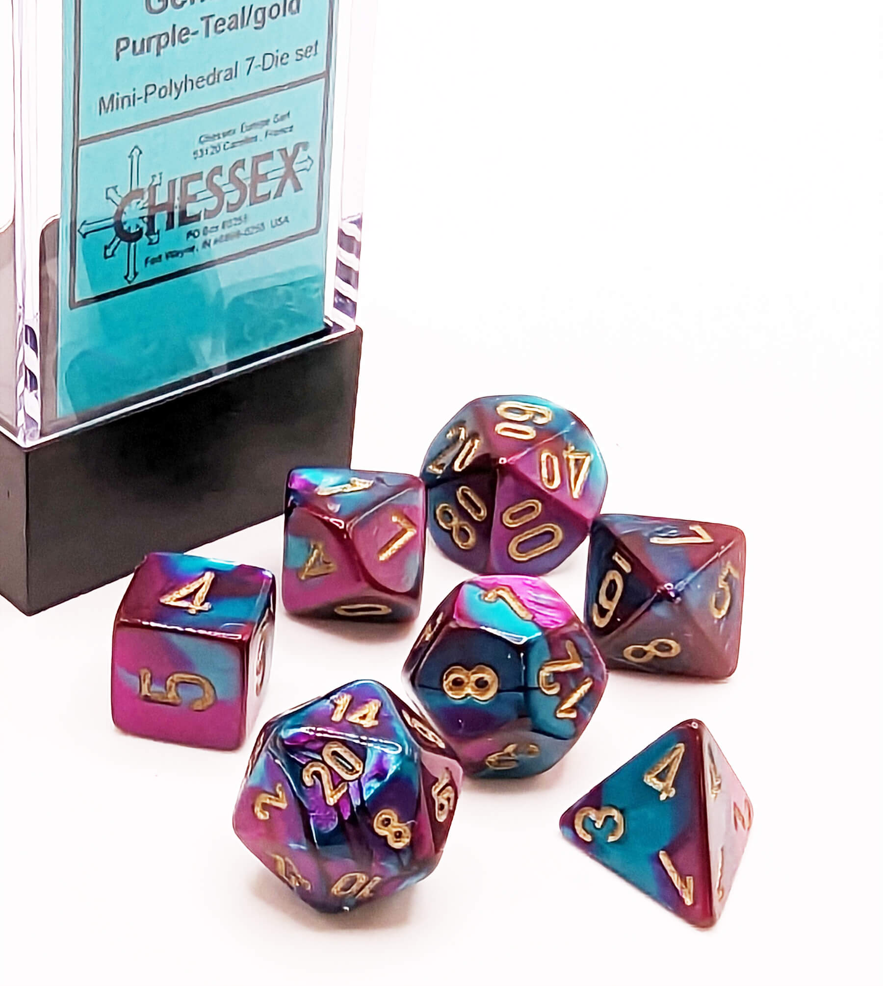 CHX20649 Mini Dice Gemini Purple-Teal/Gold | GrognardGamesBatavia