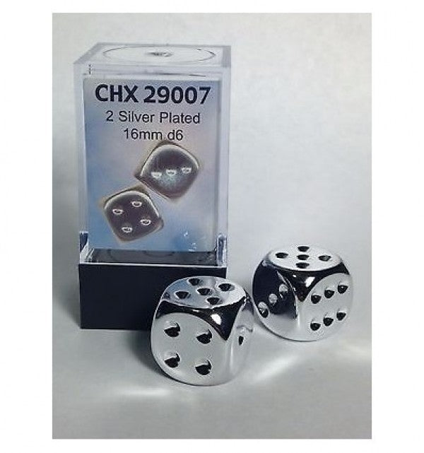CHX 29007 Silver Metallic D6 2 Dice Set | GrognardGamesBatavia