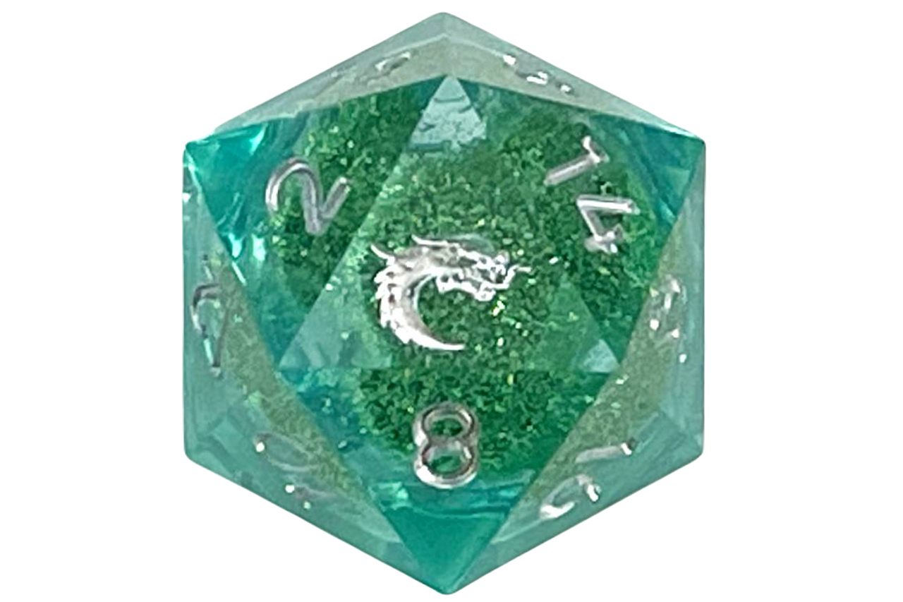 Old School Sharp Edged 35mm D20: Liquid Infused - Emerald Fury | GrognardGamesBatavia