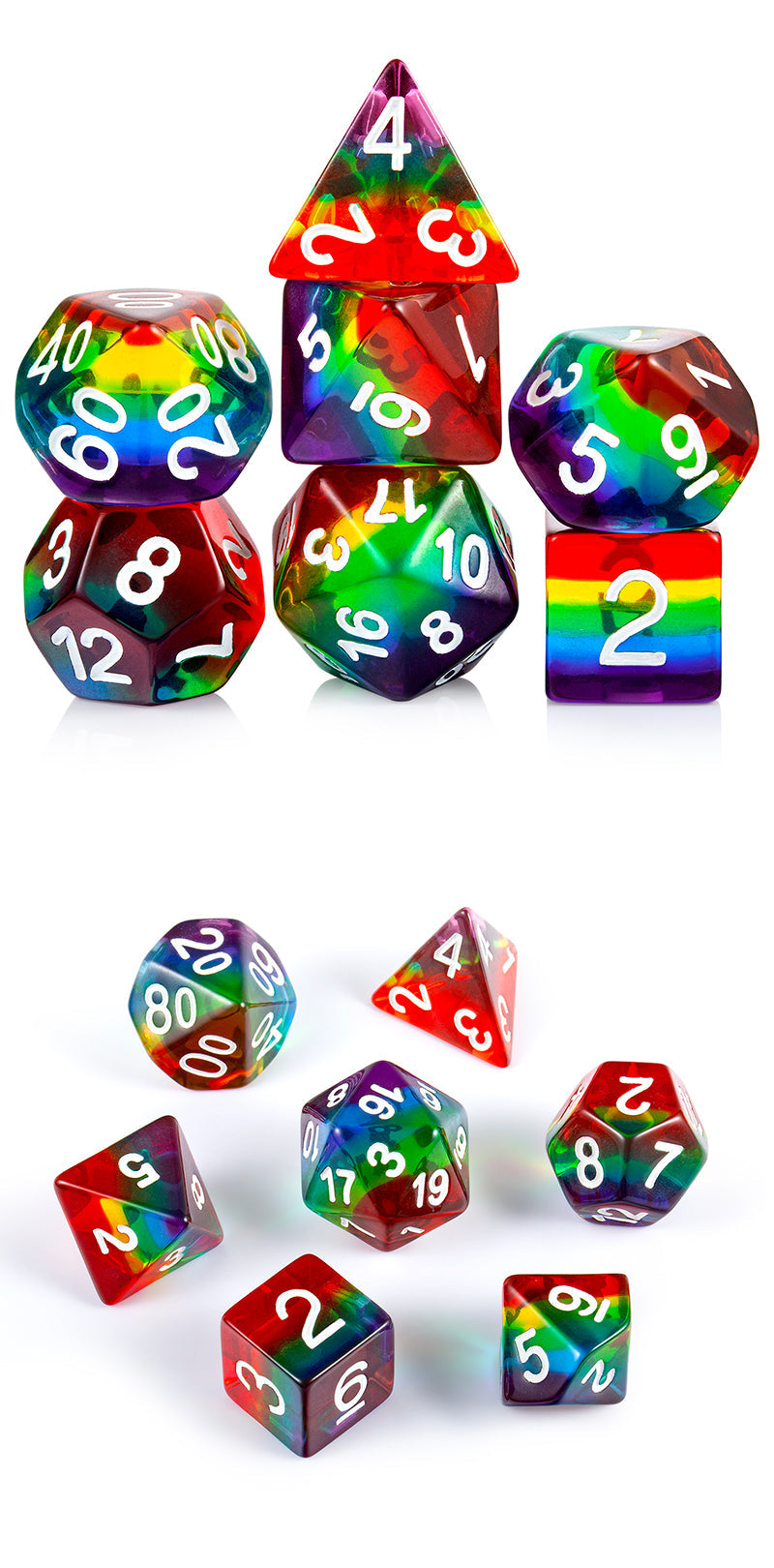 RESIN DICE SET (7PCS) [CLEAR RAINBOW] | GrognardGamesBatavia