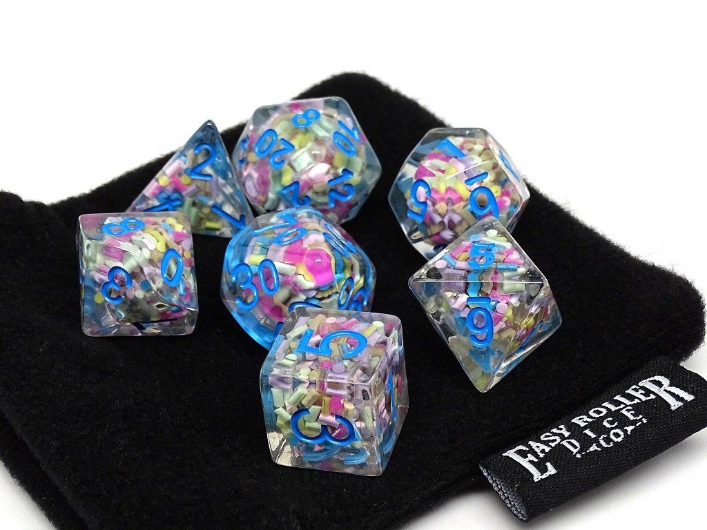 Sprinkle Dice Set With Blue Numbering - 7 Piece Set | GrognardGamesBatavia