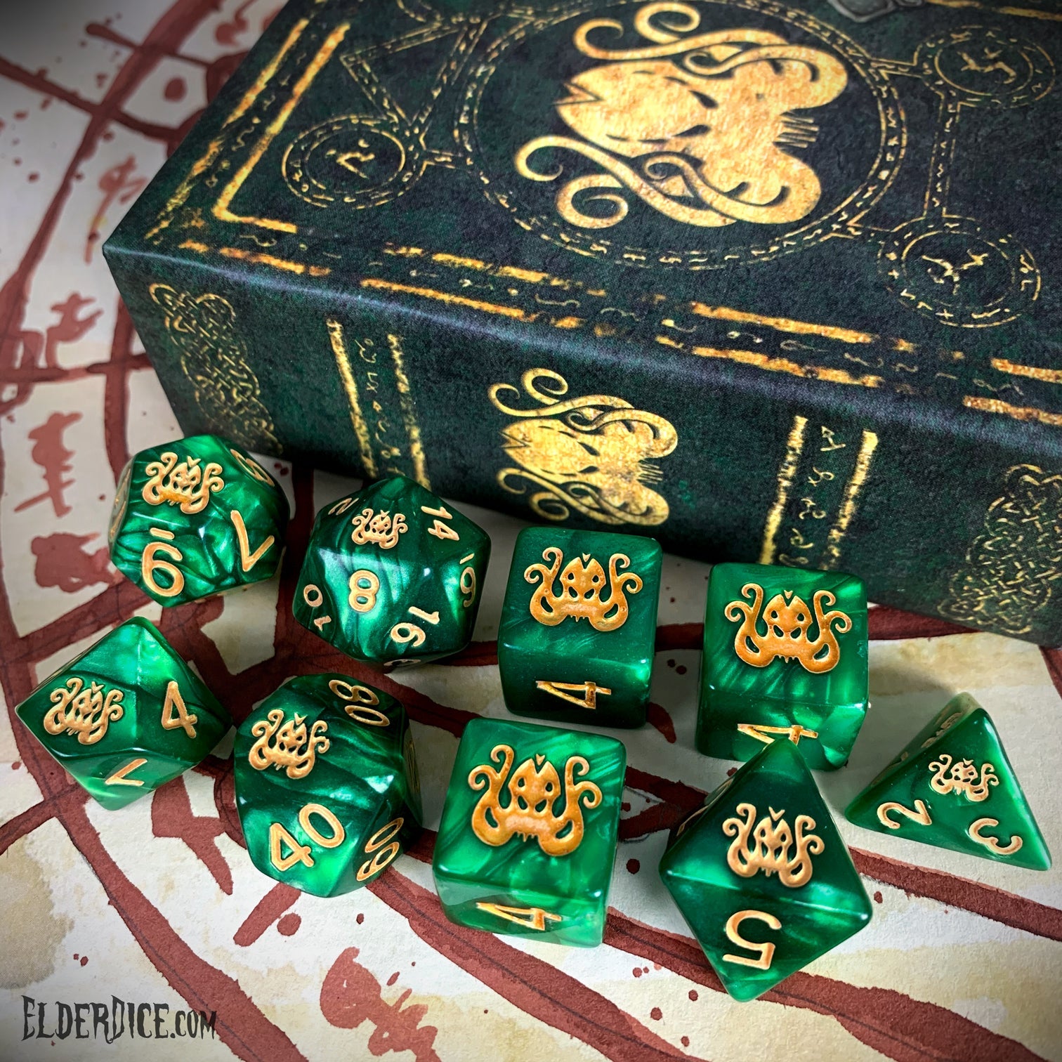 Brand of Cthulhu Dice - Drowned Green Polyhedral Set | GrognardGamesBatavia