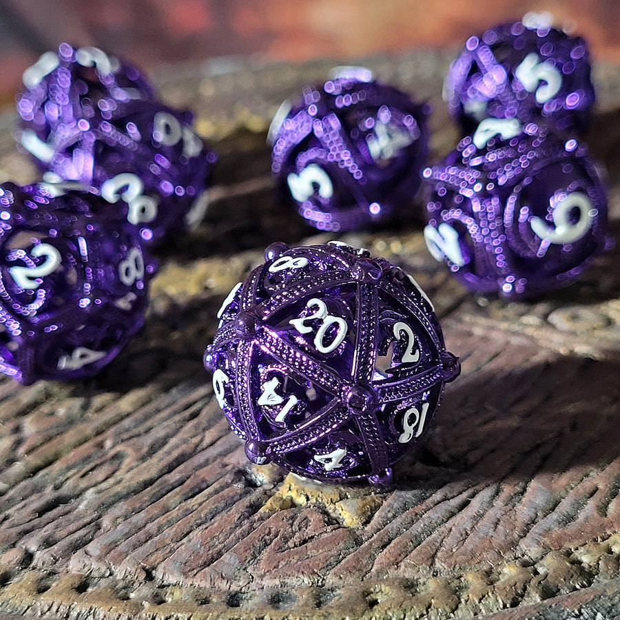 Dragons Bauble Purple Hollow Metal RPG Dice Set | GrognardGamesBatavia