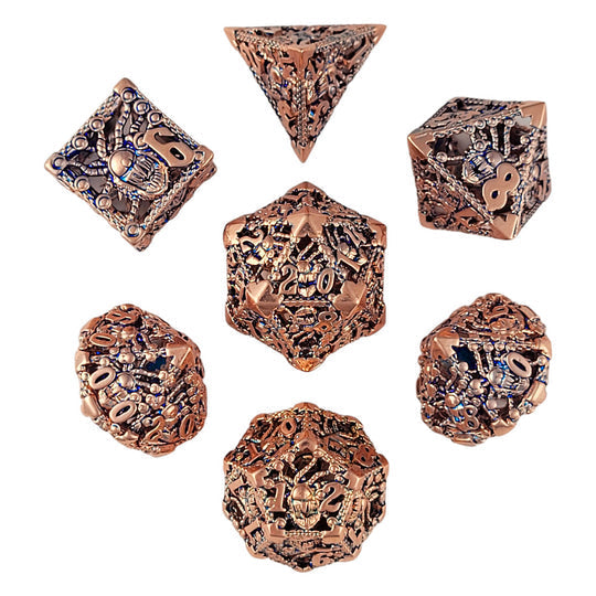 Orox Sees Copper Blue Hollow Metal RPG Dice Set | GrognardGamesBatavia