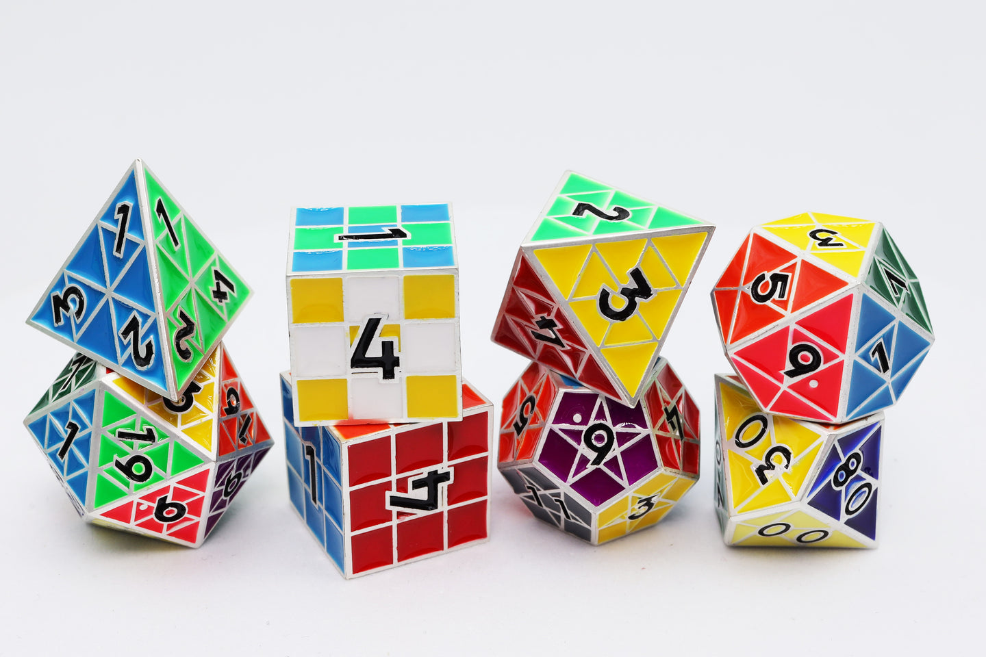 Puzzle Cube: Silver - Metal 8 piece Dice Set | GrognardGamesBatavia