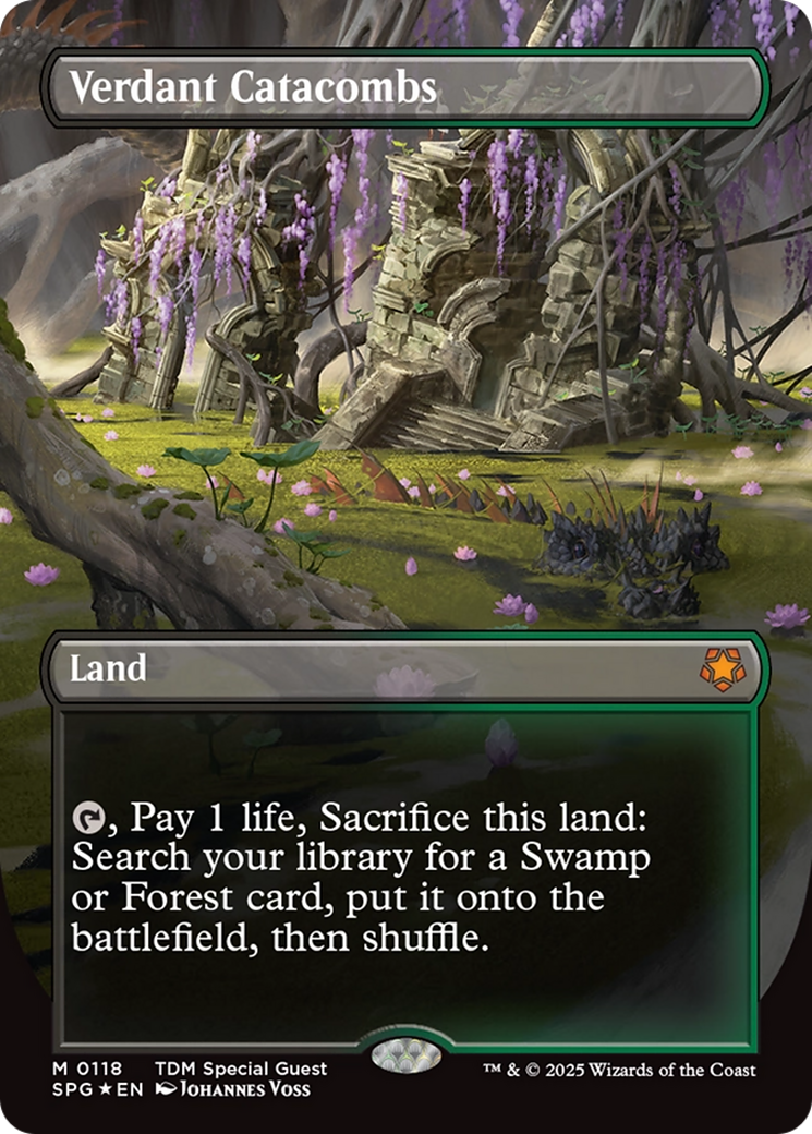 Verdant Catacombs (Borderless) (Dragonscale Foil) [Tarkir: Dragonstorm Special Guests] | GrognardGamesBatavia