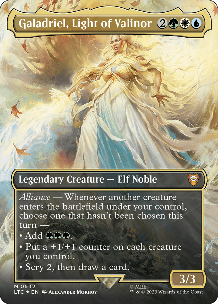 Galadriel, Light of Valinor (Borderless) (Surge Foil) [The Lord of the Rings: Tales of Middle-Earth Commander] | GrognardGamesBatavia