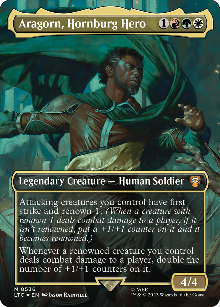 Aragorn, Hornburg Hero (Borderless) (Surge Foil) [The Lord of the Rings: Tales of Middle-Earth Commander] | GrognardGamesBatavia