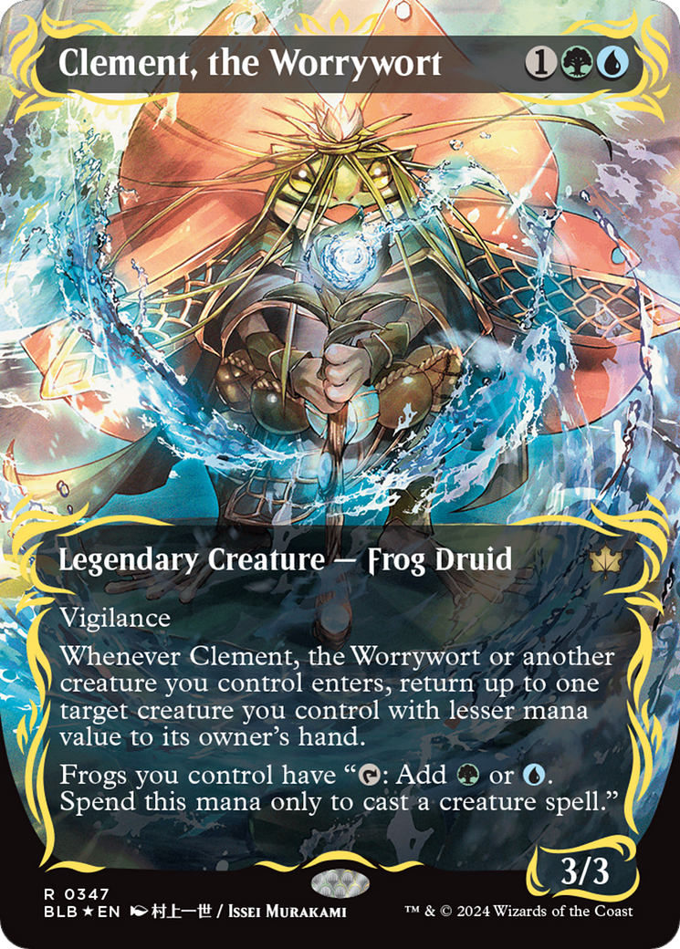 Clement, the Worrywort (Borderless) (Raised Foil) [Bloomburrow] | GrognardGamesBatavia