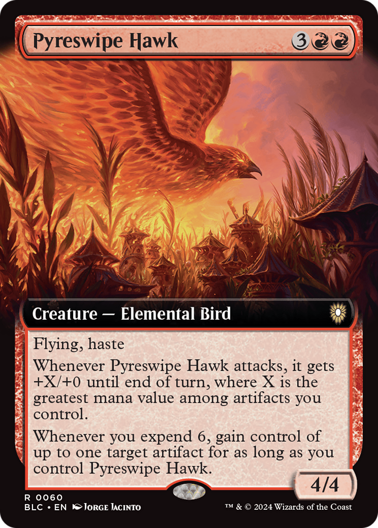 Pyreswipe Hawk (Extended Art) [Bloomburrow Commander] | GrognardGamesBatavia