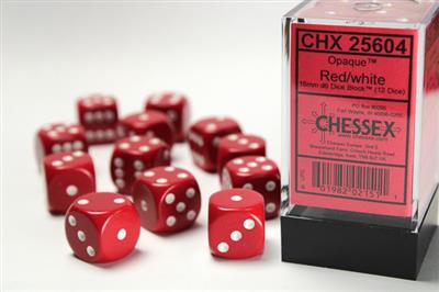 CHX25604 Opaque Red/White 12 D6 Set | GrognardGamesBatavia