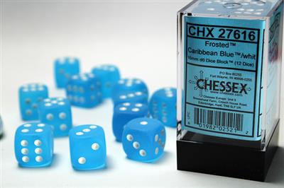 CHX27616 Frosted Caribbean Blue/White Set of 12 D6 | GrognardGamesBatavia