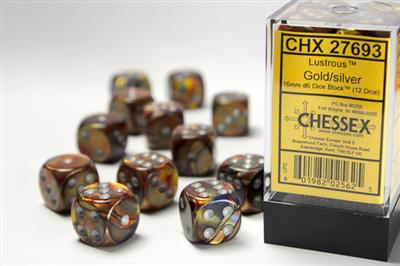 CHX27693 Lustrous Gold/Silver 16mm d6 Dice Block | GrognardGamesBatavia