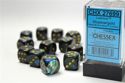 CHX27699 Lustrous Shadow/Gold 16mm d6 Dice Block | GrognardGamesBatavia