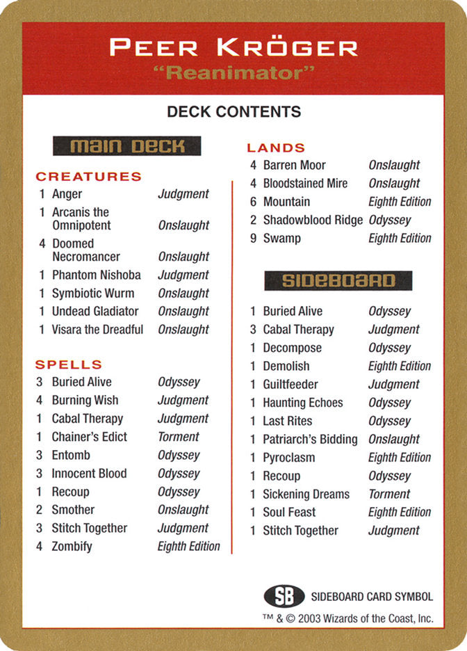 Peer Kroger Decklist [World Championship Decks 2003] | GrognardGamesBatavia