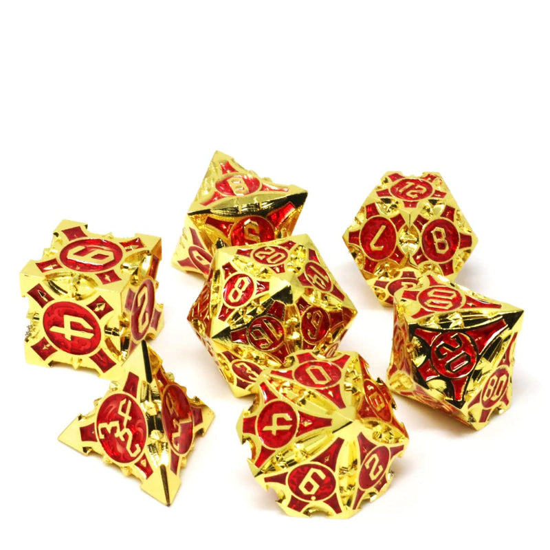 Die Hard Dice 7 Piece RPG set - Vaultrunner Shiny Gold with Red | GrognardGamesBatavia