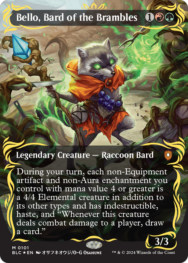 Bello, Bard of the Brambles (Borderless) (Raised Foil) [Bloomburrow Commander] | GrognardGamesBatavia