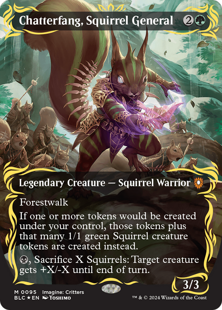 Chatterfang, Squirrel General (Borderless) (Raised Foil) [Bloomburrow Commander] | GrognardGamesBatavia