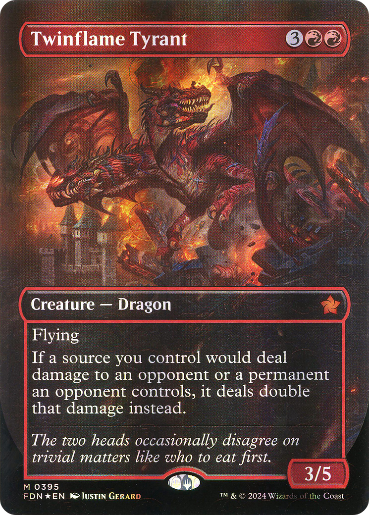 Twinflame Tyrant (Borderless) (Mana Foil) [Foundations] | GrognardGamesBatavia