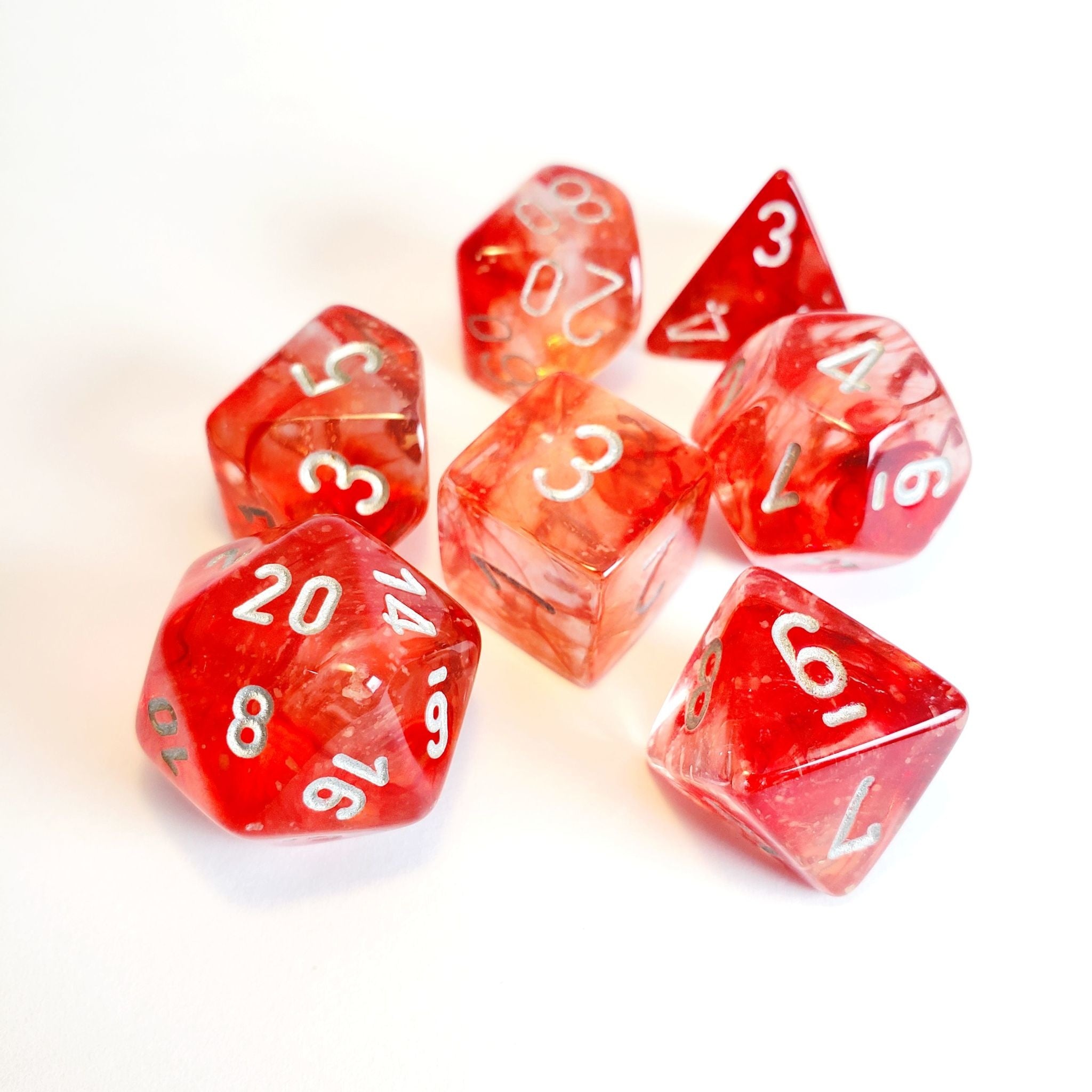 CHX27554 Polyhedral 7-Die Set: Nebula: Red/Silver | GrognardGamesBatavia