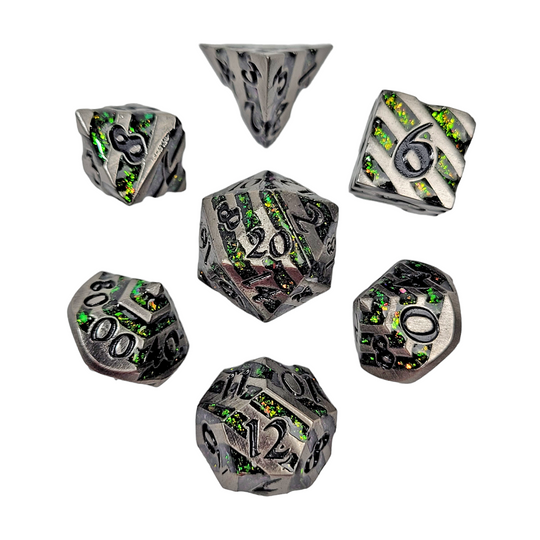 FORGED GAMING Mini Druids Emerald Metal RPG Dice Set | GrognardGamesBatavia