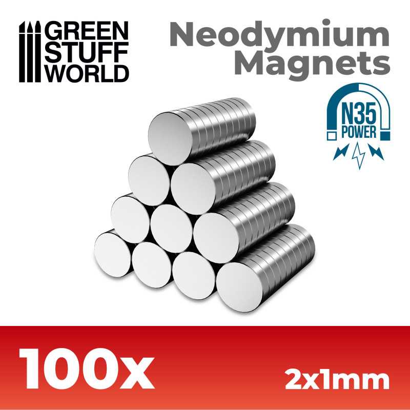 Green Stuff World: Neodymium Magnets 2x1mm - 100 units (N35) | GrognardGamesBatavia