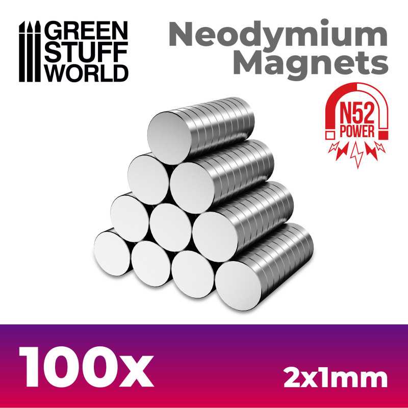 Green Stuff World: Neodymium Magnets 2x1mm - 100 units (N52) | GrognardGamesBatavia