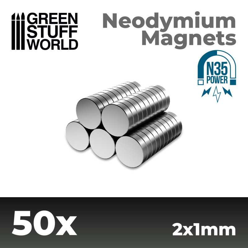 Green Stuff World: Neodymium Magnets 2x1mm - 50 units (N35) | GrognardGamesBatavia