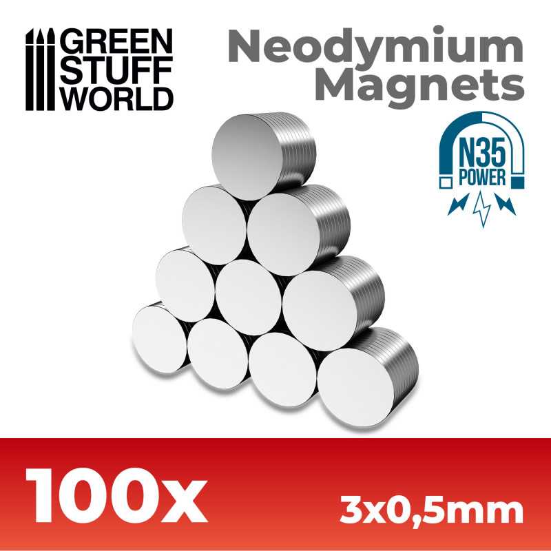 Green Stuff World: Neodymium Magnets 3x0'5mm - 100 units (N35) | GrognardGamesBatavia