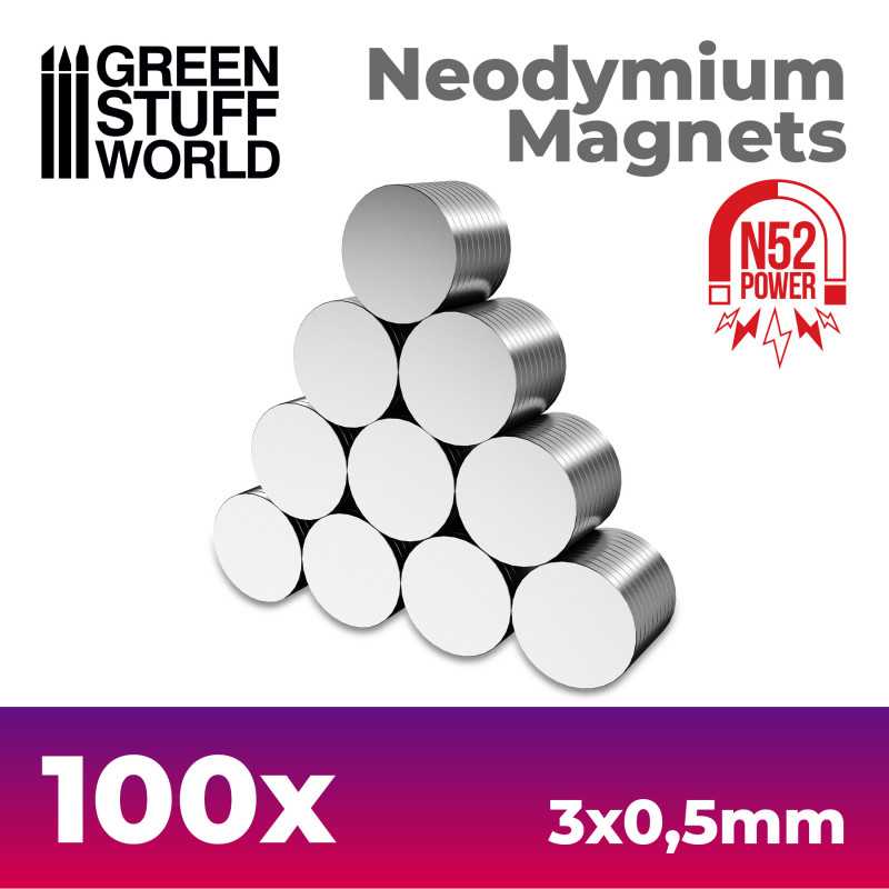 Green Stuff World: Neodymium Magnets 3x0'5mm - 100 units (N52) | GrognardGamesBatavia