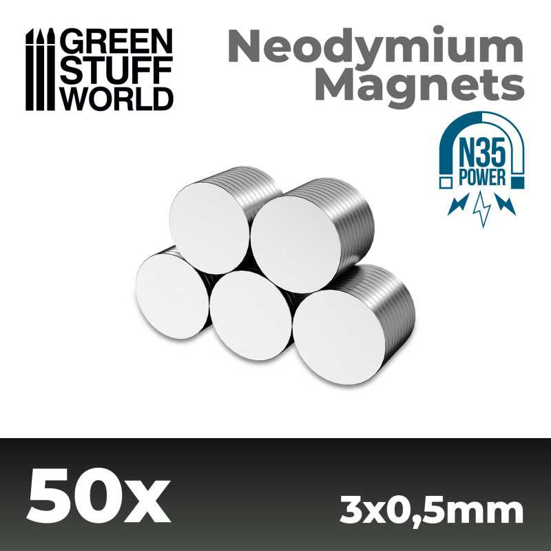 Green Stuff World: Neodymium Magnets 3x0'5mm - 50 units (N35) | GrognardGamesBatavia