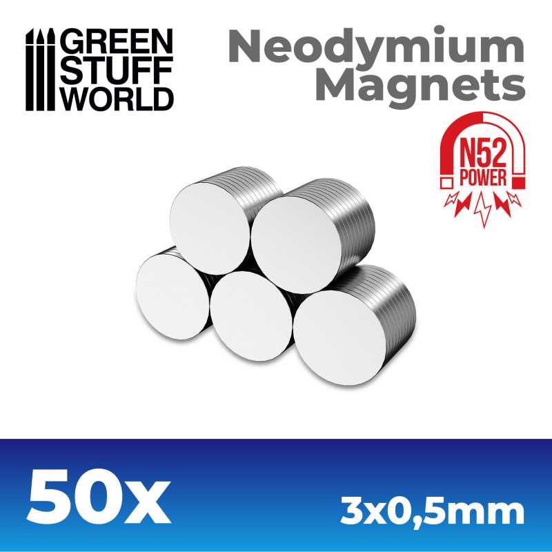 Green Stuff World: Neodymium Magnets 3x0'5mm - 50 units (N52) | GrognardGamesBatavia