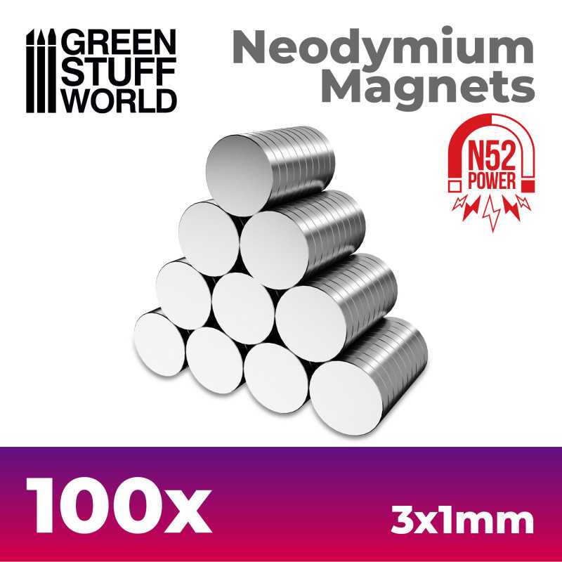 Green Stuff World: Neodymium Magnets 3x1mm - 100 units (N52) | GrognardGamesBatavia