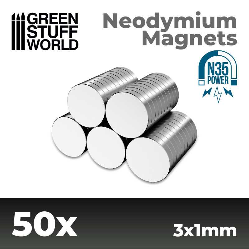 Green Stuff World: Neodymium Magnets 3x1mm - 50 units (N35) | GrognardGamesBatavia