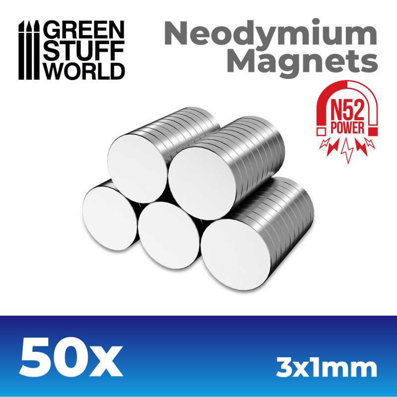 Green Stuff World: Neodymium Magnets 3x1mm - 50 units (N52) | GrognardGamesBatavia