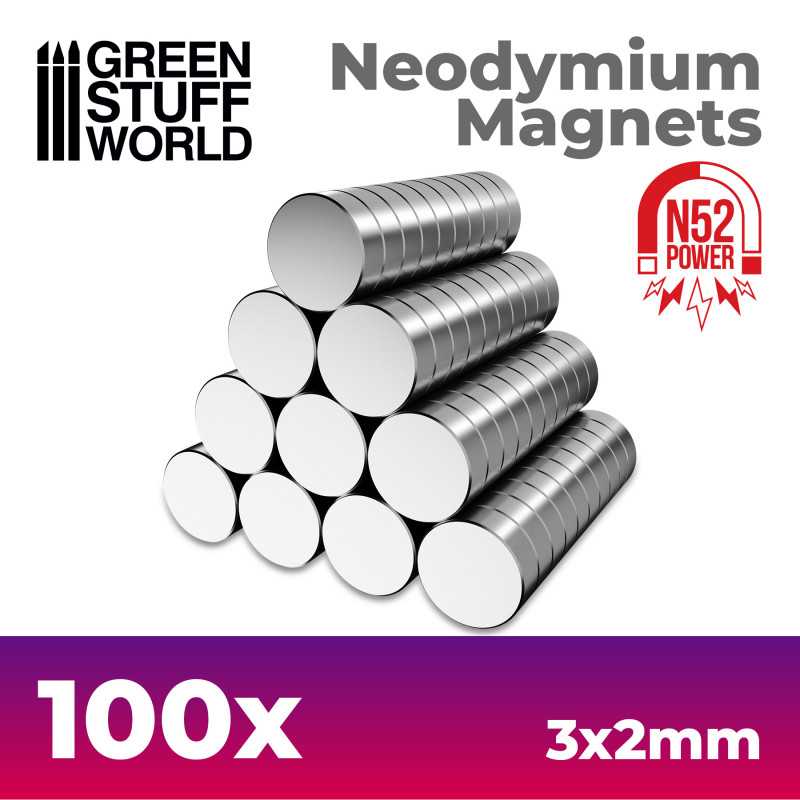 Green Stuff World: Neodymium Magnets 3x2mm - 100 units (N52) | GrognardGamesBatavia