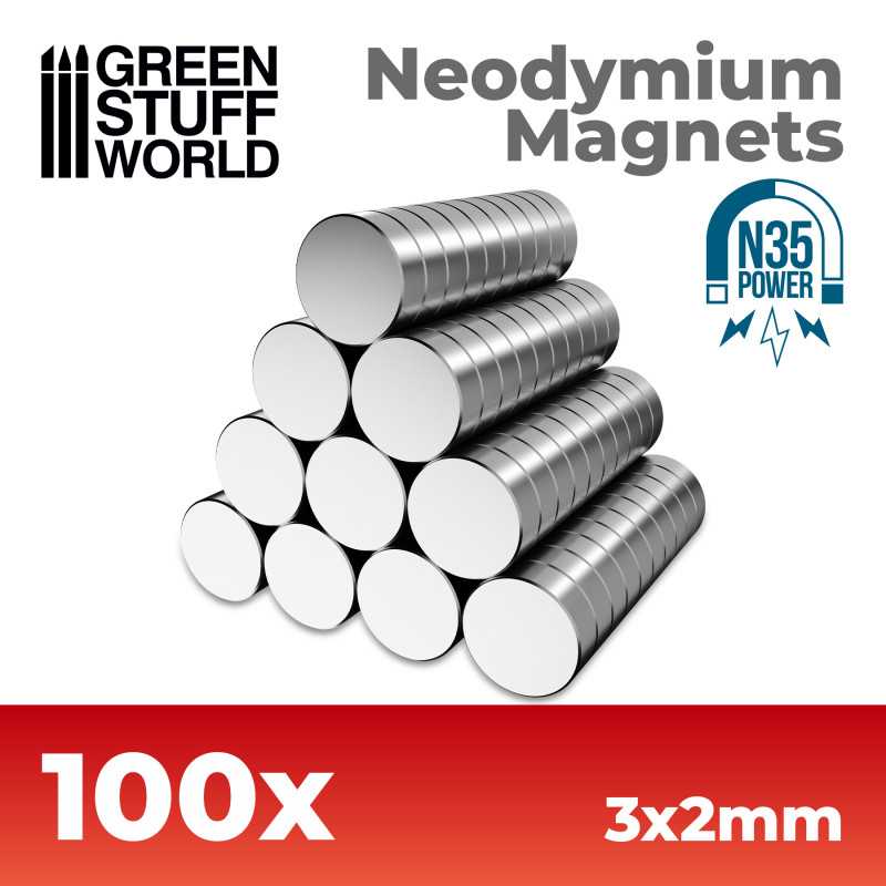 Green Stuff World: Neodymium Magnets 3x2mm - 100 units (N35) | GrognardGamesBatavia