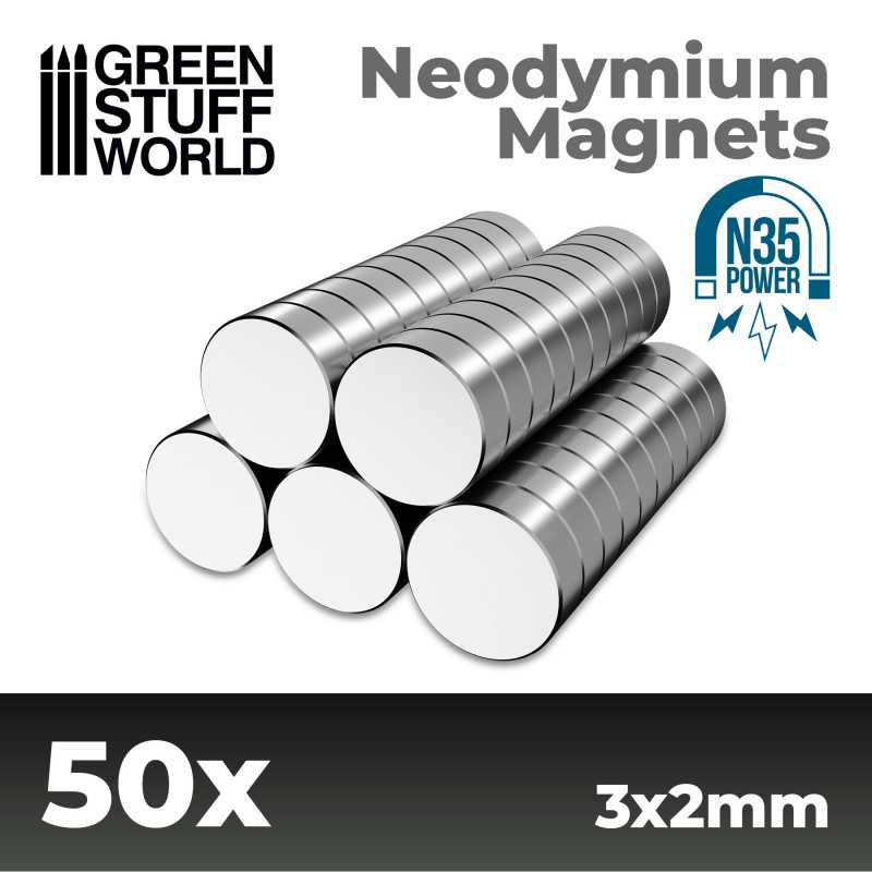 Green Stuff World: Neodymium Magnets 3x2mm - 50 units (N35) | GrognardGamesBatavia