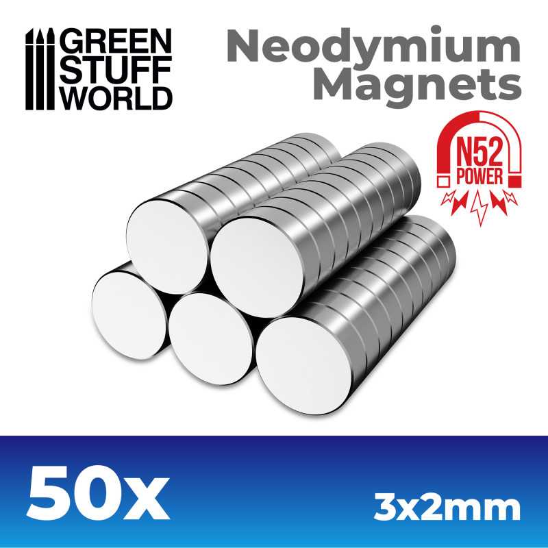 Green Stuff World: Neodymium Magnets 3x2mm - 50 units (N52) | GrognardGamesBatavia