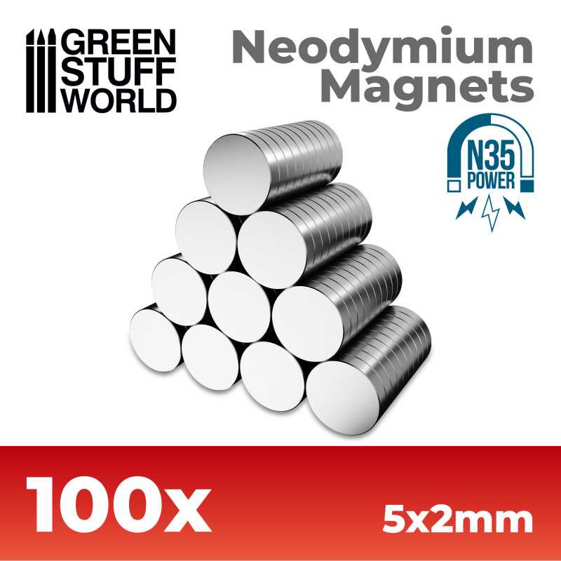 Green Stuff World: Neodymium Magnets 5x2mm - 100 units (N35) | GrognardGamesBatavia