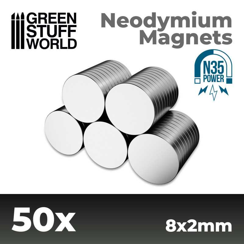 Green Stuff World: Neodymium Magnets 8x2mm - 50 units (N35) | GrognardGamesBatavia