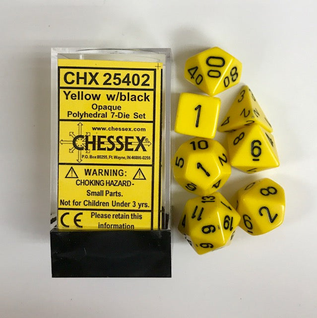 CHX 25402 Opaque Yellow/Black Polyhedral 7-Die Set | GrognardGamesBatavia