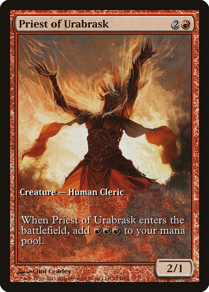 Priest of Urabrask (Game Day) (Extended Art) [New Phyrexia Promos] | GrognardGamesBatavia